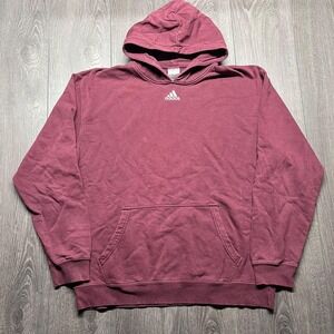Vintage Adidas Red Embroidered Pullover Hoodie Large Tonal Centre Logo